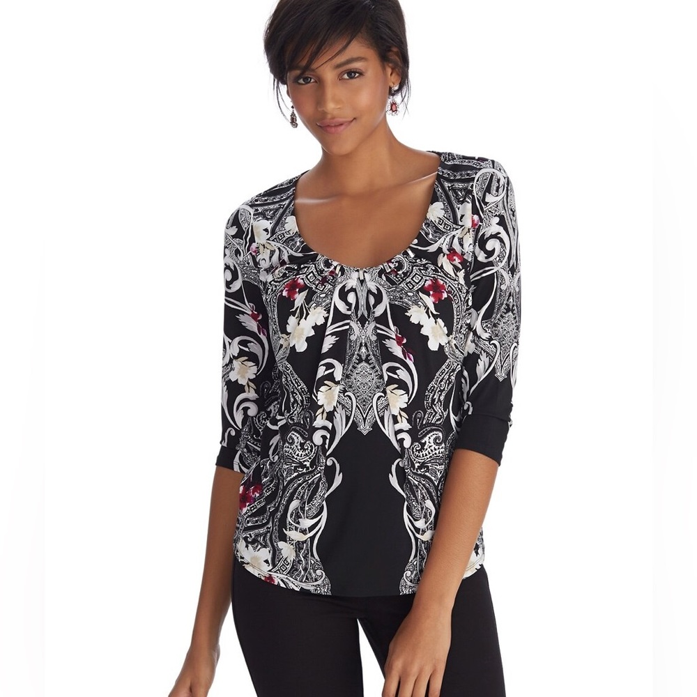 White House Black Market Black and White Blouse